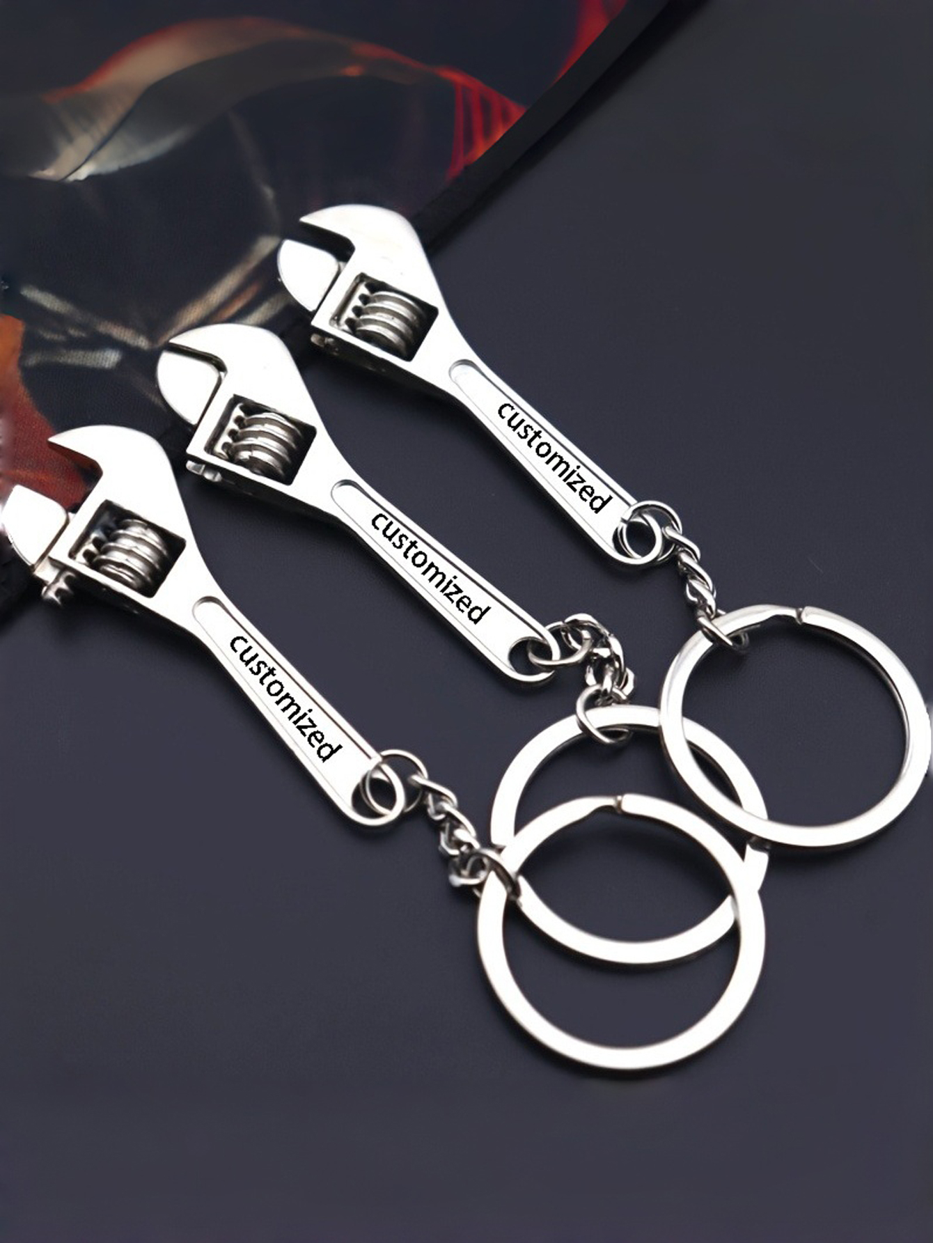 Custom Stainless Steel Wrench Keychain, Mini Silver Wrench Pendant for Men's Bags